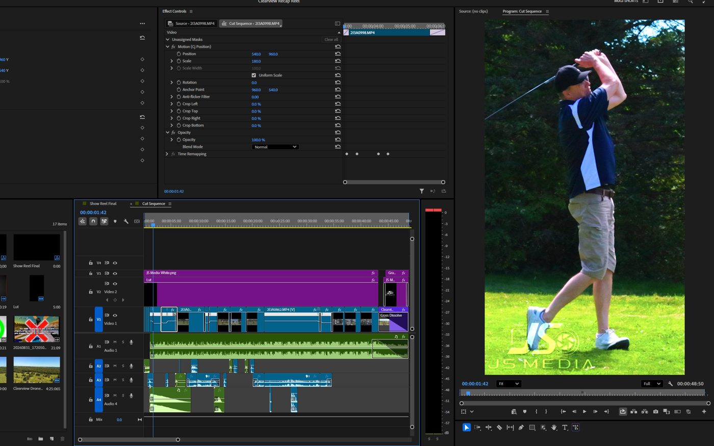 Premiere Pro edit session for a JS Media recap reel